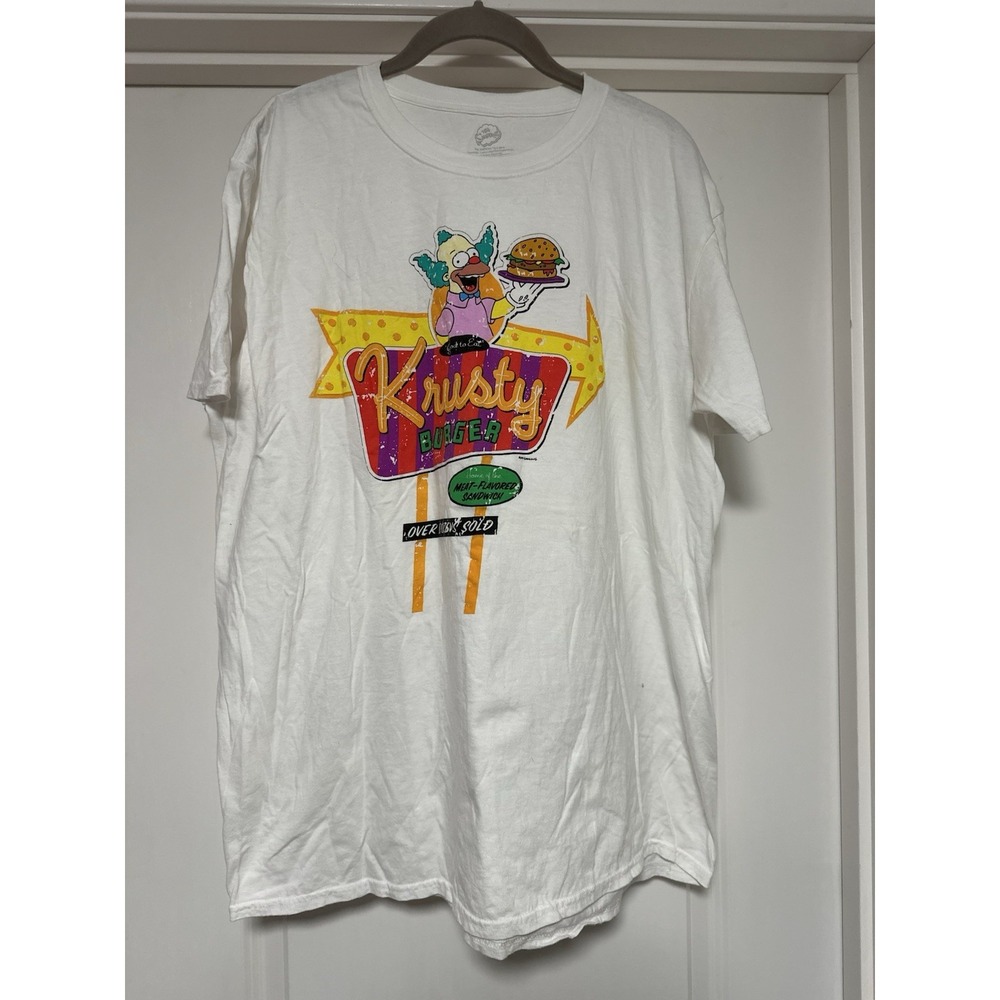 The Simpsons, Krusty Burger Tshirt, White W/Neon‎ Colors, Size XL, 100% Cotton